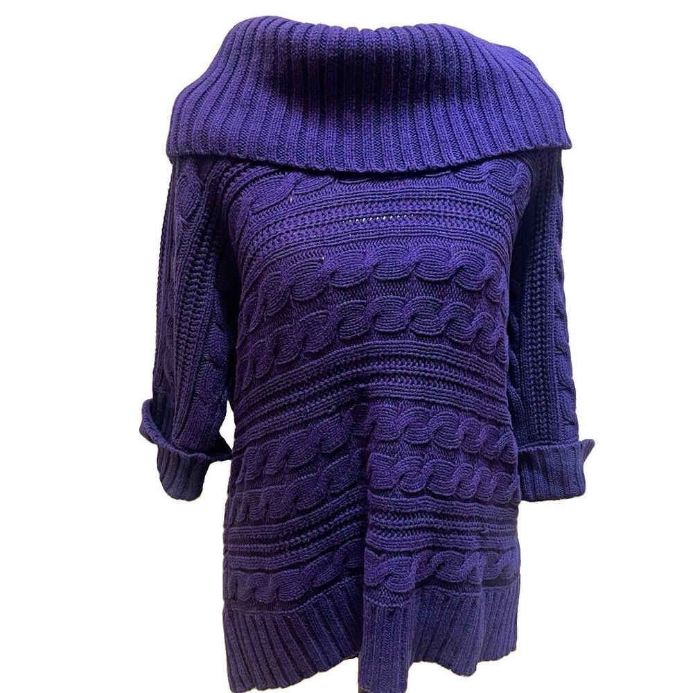 Michael Kors Purple Cable Knit Cowl Neck Sweater Large Whimsygoth Fisherman
